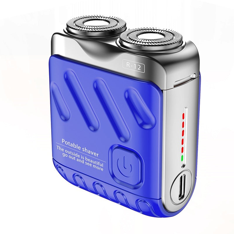 Portable Double Ring Rotating Electric Shaver for Men - Mini Pocket Rechargeable Travel Razor with Floating Magnetic Blade