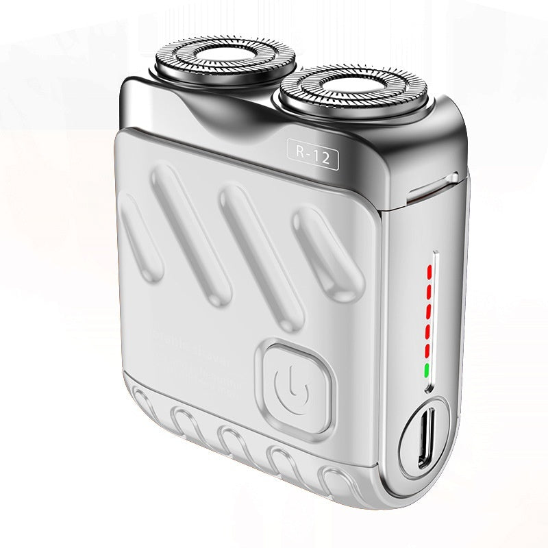 Portable Double Ring Rotating Electric Shaver for Men - Mini Pocket Rechargeable Travel Razor with Floating Magnetic Blade